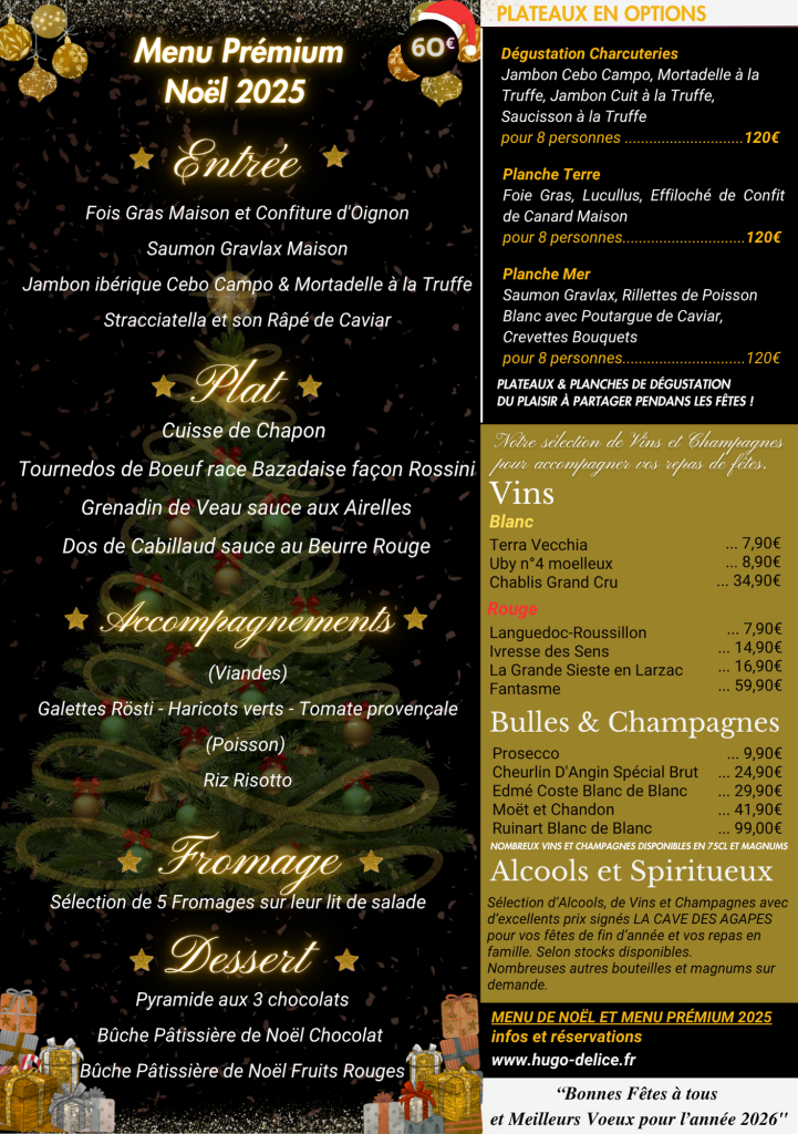 Menu Prémium Noel Traiteur Hugo Delice Valenciennes De Luxe Truffe Caviar Saumon Viandes Prémium Nord Hauts de France