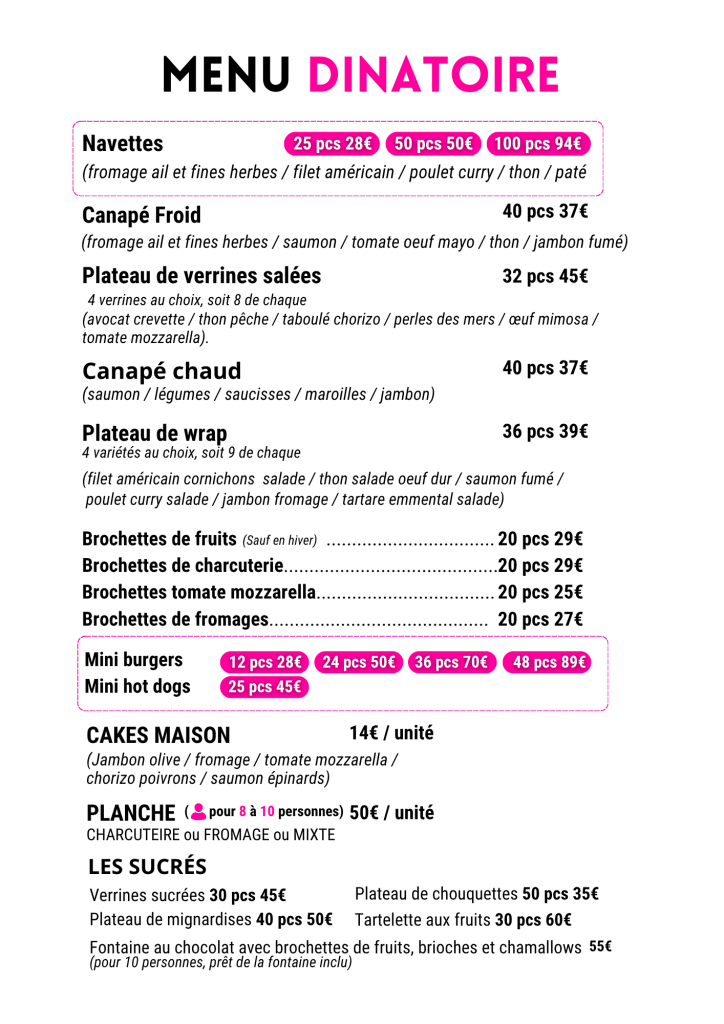 formules dinatoires, traiteur pas cher, excellent artisan pour réception
