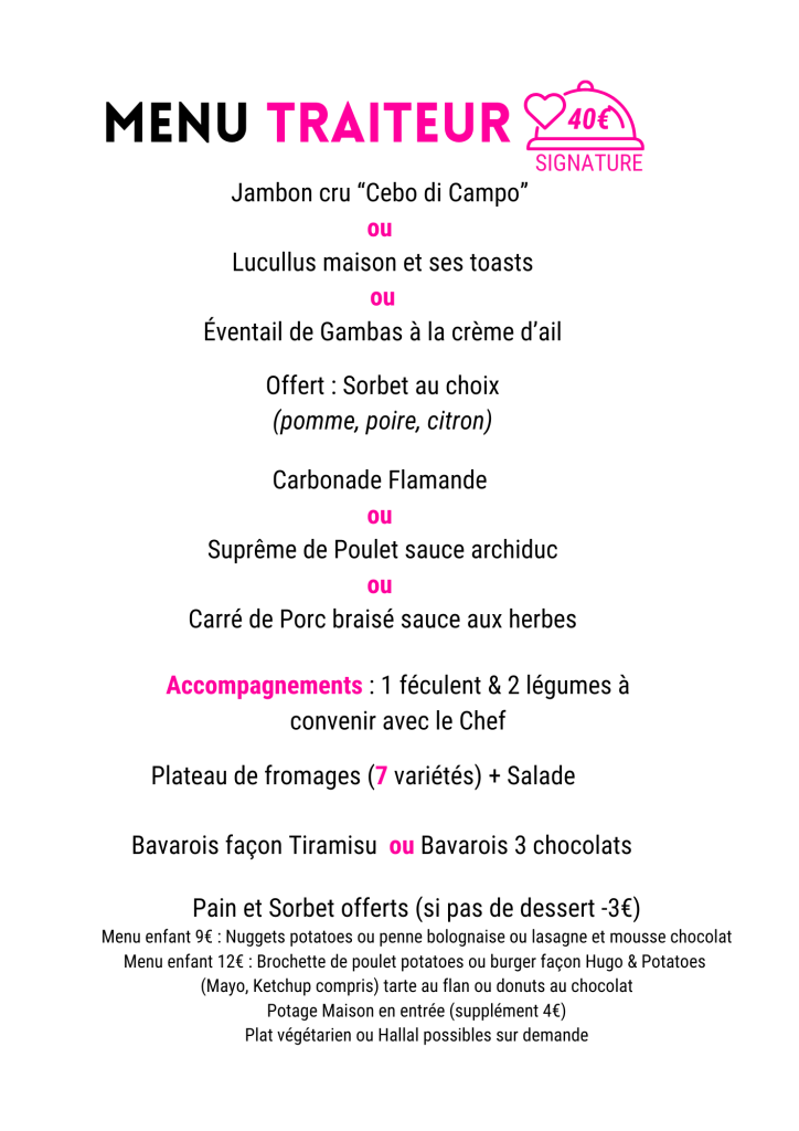 menu traiteur à 40€ Hugo Délice