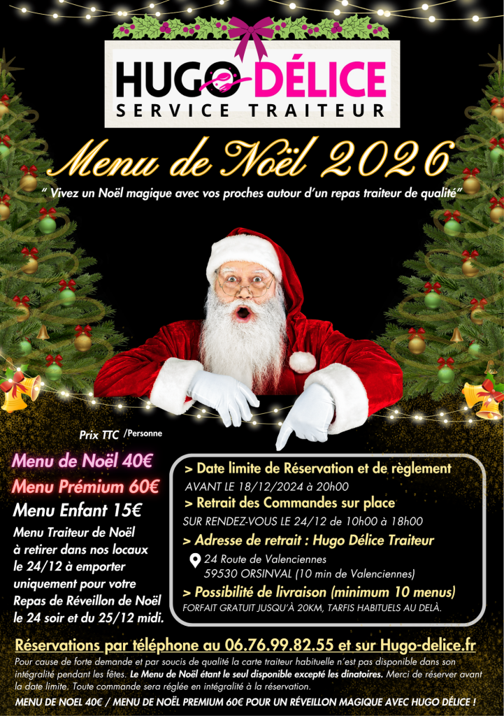 Offre Menu Traiteur Noel 24/12 et 25/12/2026